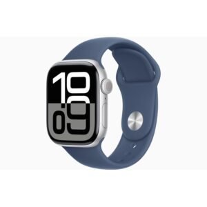 Apple Watch Series 10 GPS + Cellular 46mm Silver Aluminum Case with Denim Sport Band - S/M